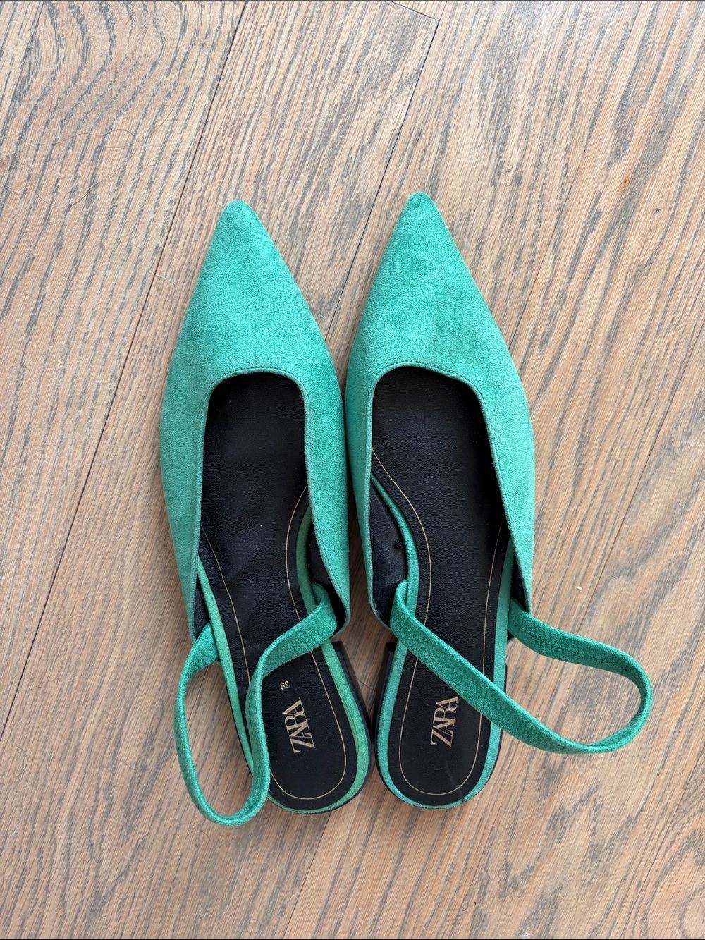 Zara Green Pointed Slingback Flats - Picture 2 of 5
